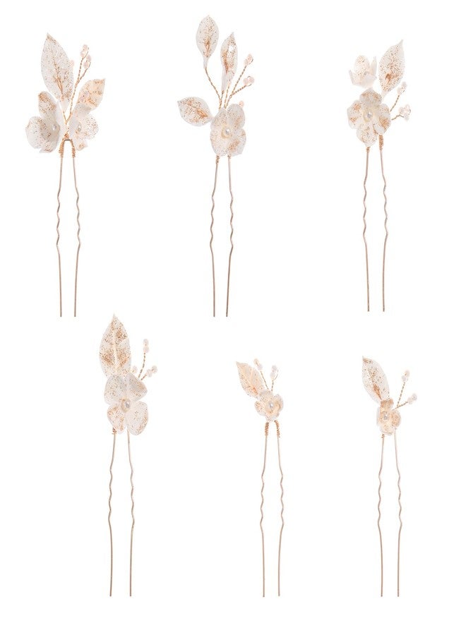 SELFCLOUD Bridal Hair Pins Soft Ceramic Flower Bride Wedding Hair Accessories Hair Piece for Women and Girls - Gold (6PCS) - Image 3